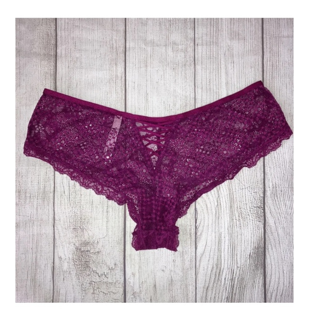 Victoria’s Secret Dream Angels Cheeky Women’s Lace Tie Panty Mulberry Wine XL - Picture 2 of 7